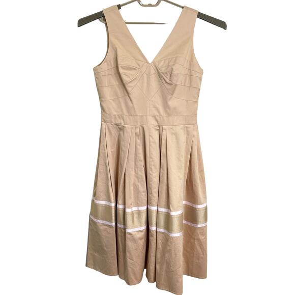 J Peterman Cotton Satin Fit and Flare Pleated Skirt Cocktail Dress 12 NEW - Picture 1 of 10